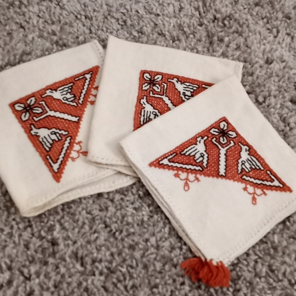 3 Homemade embroidered native design handkerchiefs - Picture 1 of 2